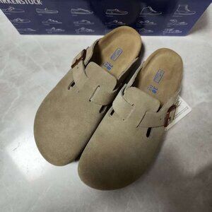 NEW Birkenstock Boston • Taupe • Narrow Fit • Vegan Suede